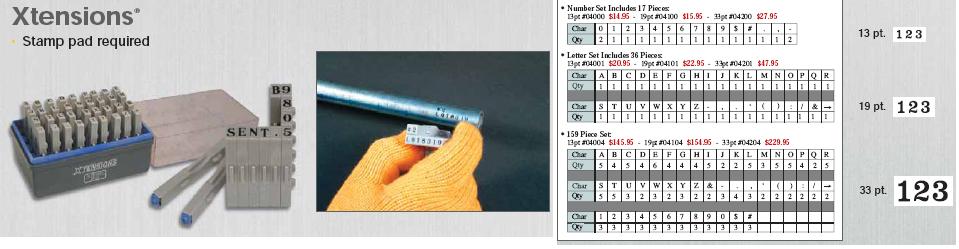 Xstamper® Xtensions Hand Stamp Kits. Numeric, alphabet, or a combination set including numeric and alphabet. Available in 3 different font sizes.